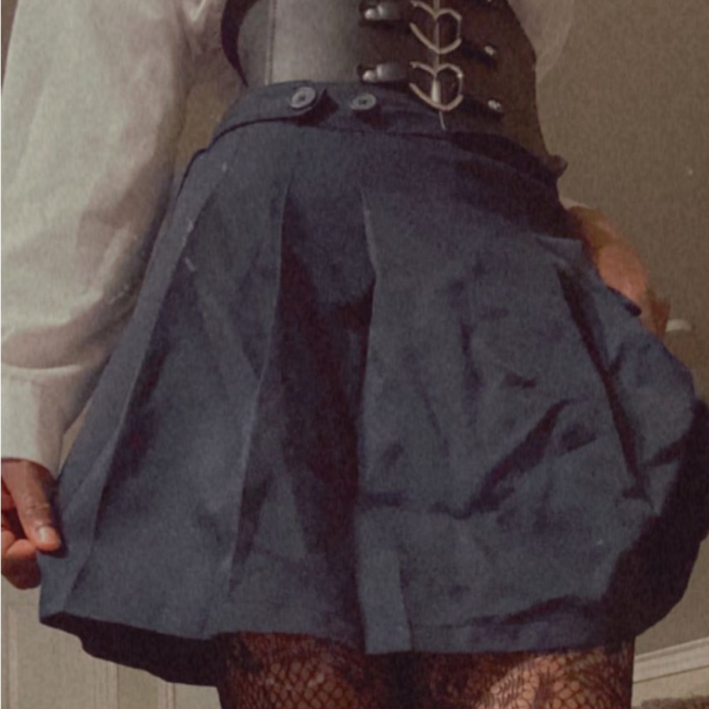 Cute Navy Blue Pleated Mini Skirt